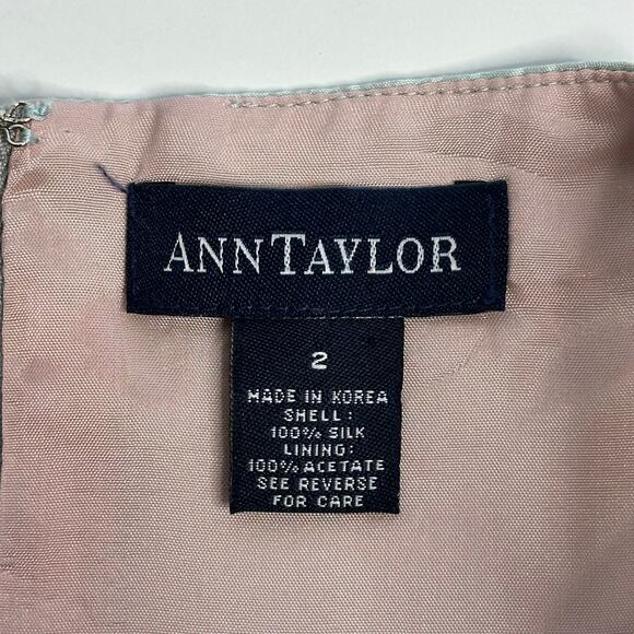 Ann Taylor 100% Silk Mint Green Floral Sleeveless Sheath Dress Womens Size 2 - Picture 8 of 12